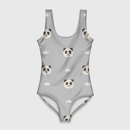 Женский купальник-боди Пандочки и облачка - паттерн серый / 3D-принт – фото 1