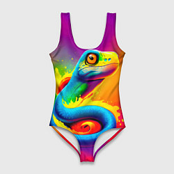 Купальник-боди 3D женский Змейка в красках, цвет: 3D-принт