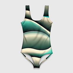 Купальник-боди 3D женский Зеленая плавная волна, цвет: 3D-принт