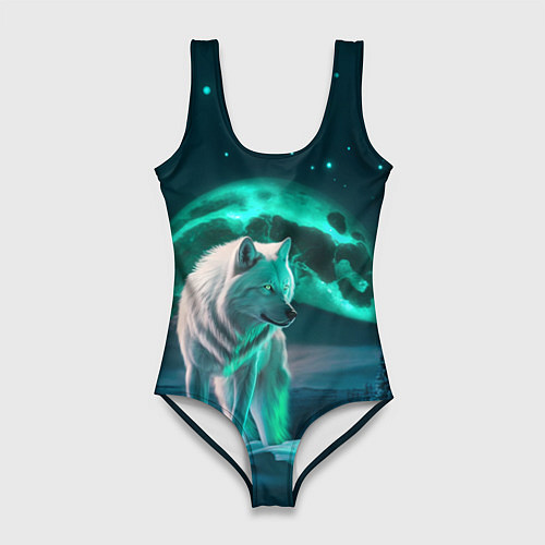 Женский купальник-боди Белый волк в зимнем лесу / 3D-принт – фото 1