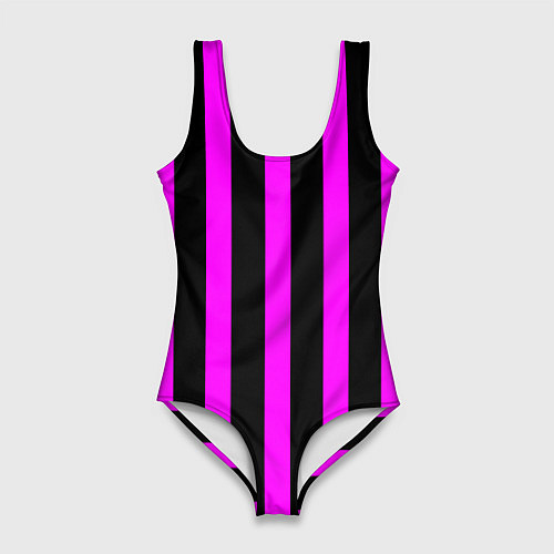 Женский купальник-боди В полоску черного и фиолетового цвета / 3D-принт – фото 1