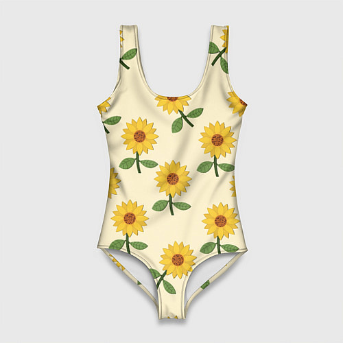 Женский купальник-боди Подсолнух с листьями / 3D-принт – фото 1