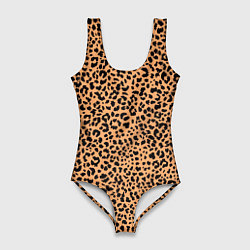 Купальник-боди 3D женский Оранжевое леопардовое поле, цвет: 3D-принт