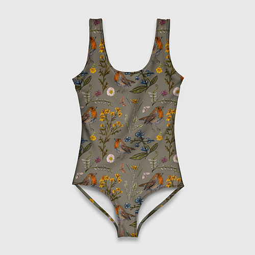 Женский купальник-боди Малиновки и зверобой / 3D-принт – фото 1