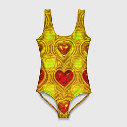 Купальник-боди 3D женский Узор рубиновые сердца, цвет: 3D-принт