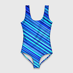 Женский купальник-боди Сине голубые узорчатые полосы