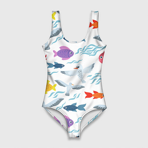 Женский купальник-боди Рыбы и чайки / 3D-принт – фото 1