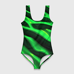 Купальник-боди 3D женский Зелено-черный абстрактный фон, цвет: 3D-принт
