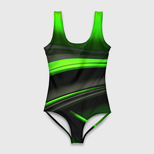 Женский купальник-боди Black green textureпоп / 3D-принт – фото 1