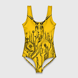 Купальник-боди 3D женский Киберпанк Yellow-Black, цвет: 3D-принт