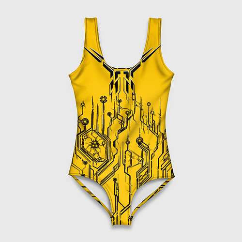 Женский купальник-боди Киберпанк Yellow-Black / 3D-принт – фото 1