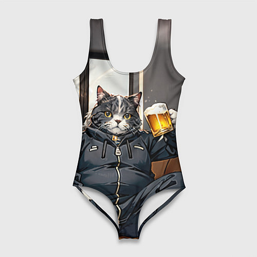 Женский купальник-боди Толстый кот со стаканом пива / 3D-принт – фото 1