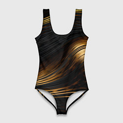 Купальник-боди 3D женский Black gold waves, цвет: 3D-принт