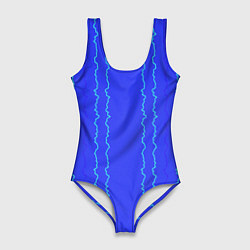 Купальник-боди 3D женский Кривые линии ярко-синий, цвет: 3D-принт