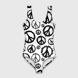 Купальник-боди 3D женский Many peace logo, цвет: 3D-принт
