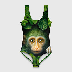 Женский купальник-боди Маленькая обезьянка в листьях