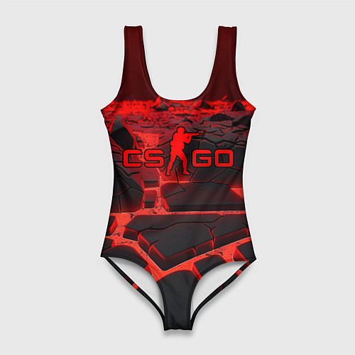 Женский купальник-боди CS GO red neon texture / 3D-принт – фото 1
