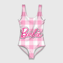 Женский купальник-боди Барби лого розовая клетка