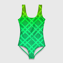 Женский купальник-боди Желто-зеленый градиентный фон с геометрическим узо