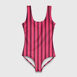 Женский купальник-боди Полосатый тёмно-розовый