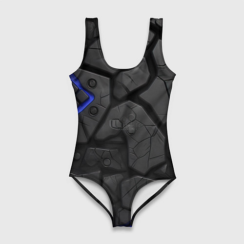 Женский купальник-боди Черные плиты с синей вставкой / 3D-принт – фото 1