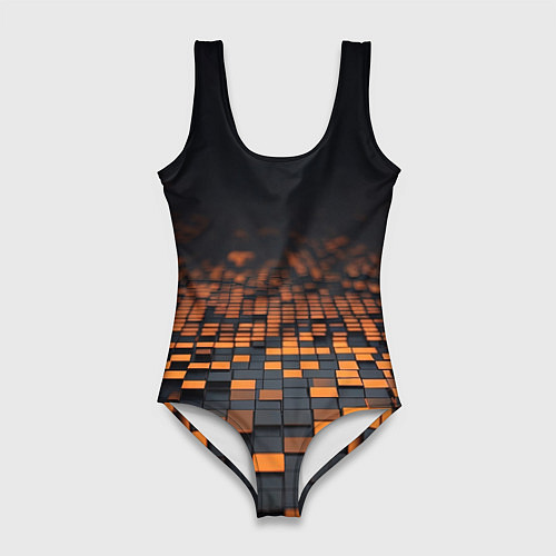 Женский купальник-боди Черные и оранжевые пиксели / 3D-принт – фото 1