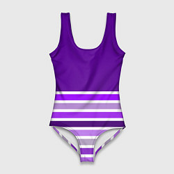 Купальник-боди 3D женский Строгий фиолетовый полосатый, цвет: 3D-принт