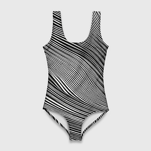 Женский купальник-боди Черно-белые полосы абстракция / 3D-принт – фото 1