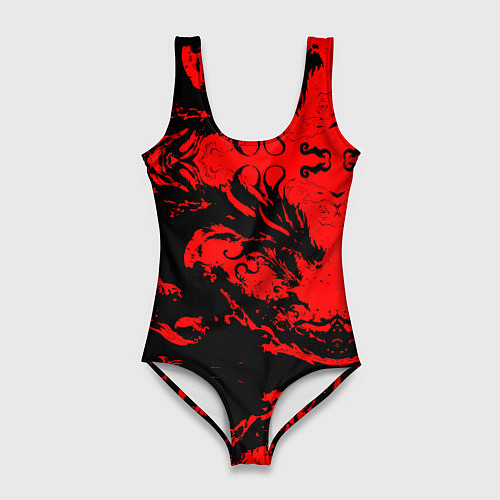 Женский купальник-боди Черный дракон на красном небе / 3D-принт – фото 1