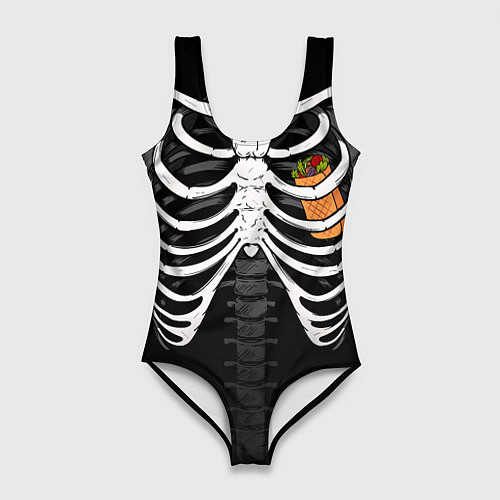 Женский купальник-боди Скелет: ребра с шаурмой / 3D-принт – фото 1