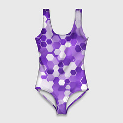 Купальник-боди 3D женский Кибер Hexagon Фиолетовый, цвет: 3D-принт