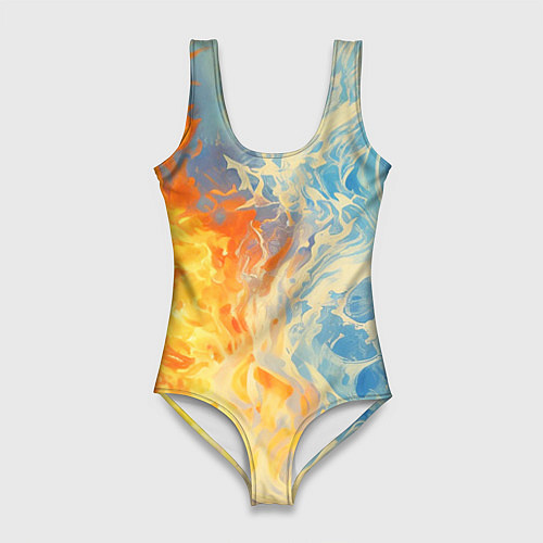Женский купальник-боди Вода и пламя абстракция / 3D-принт – фото 1