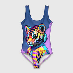 Купальник-боди 3D женский Cool tiger cub - pop art, цвет: 3D-принт