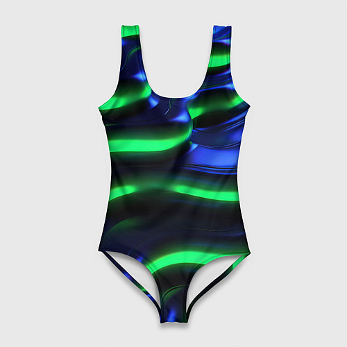 Женский купальник-боди Green blue lines / 3D-принт – фото 1