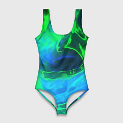 Купальник-боди 3D женский Зеленый и синий дым, цвет: 3D-принт