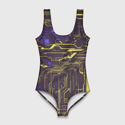 Женский купальник-боди Кибер схемы Жёлтый и фиолетовый