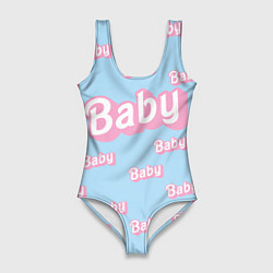 Купальник-боди 3D женский Baby - Barbie style: blue pattern, цвет: 3D-принт