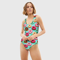 Купальник-боди 3D женский Разноцветные пончики паттерн, цвет: 3D-принт — фото 2