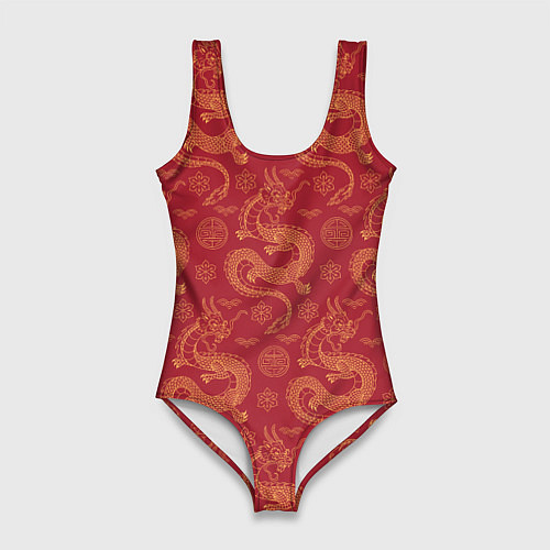 Женский купальник-боди Dragon red pattern / 3D-принт – фото 1
