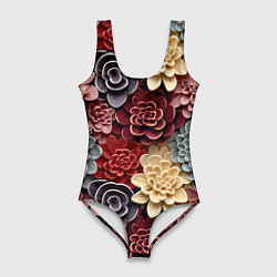 Купальник-боди 3D женский Объёмные цветы суккулента, цвет: 3D-принт