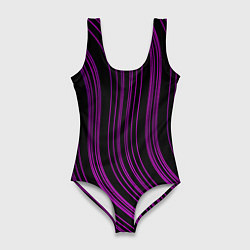 Купальник-боди 3D женский Абстракция фиолетовые линии, цвет: 3D-принт