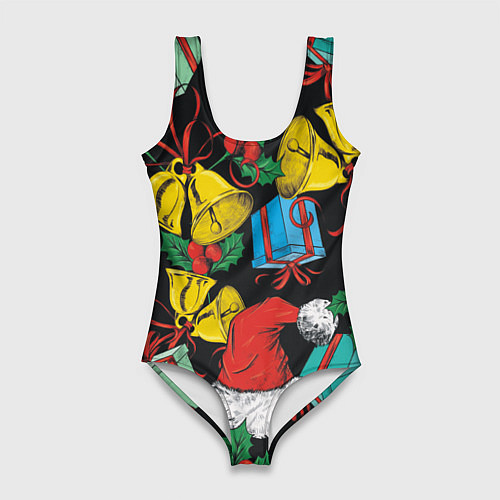 Женский купальник-боди Узор с рождественскими колокольчиками / 3D-принт – фото 1