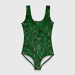 Женский купальник-боди Зеленый камуфляж с золотом