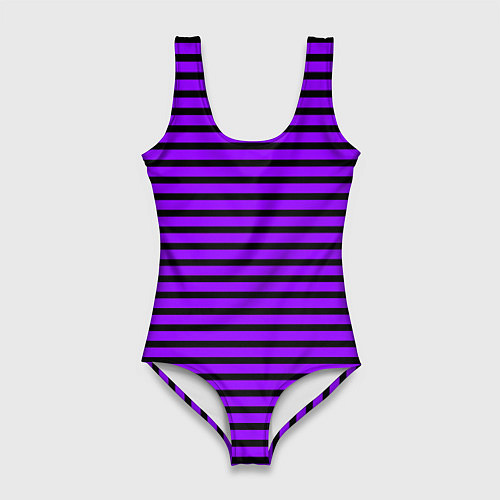 Женский купальник-боди Фиолетовый в чёрную полоску / 3D-принт – фото 1
