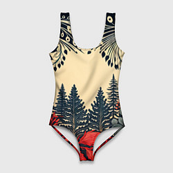 Женский купальник-боди Новогодний лес