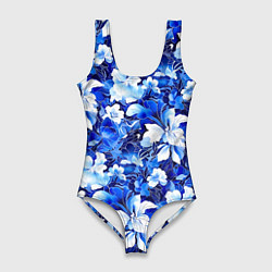 Купальник-боди 3D женский Голубой цветник, цвет: 3D-принт
