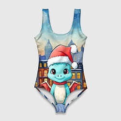 Купальник-боди 3D женский Новогодний дракон на фоне города, цвет: 3D-принт