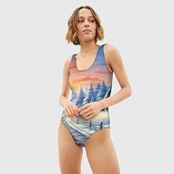 Купальник-боди 3D женский Предновогодний восход, цвет: 3D-принт — фото 2