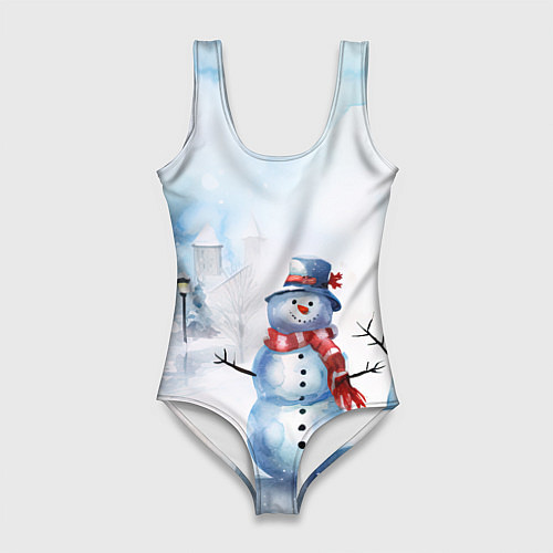 Женский купальник-боди Новогодний день со снеговиком / 3D-принт – фото 1