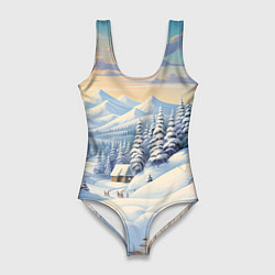 Купальник-боди 3D женский Новогодний светлый день, цвет: 3D-принт